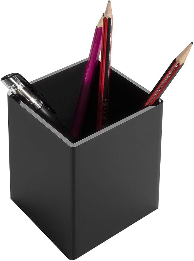 NIUBEE Black Acrylic Pen Holder 2 Pack, Desktop Pencil Cup Stationery Organizer for Office Desk Accessory | Black acrylic pen holder, compact space-saving design; holds pens & makeup brushes for office, school and home desktop