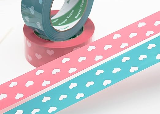 Designer Cute Packing Tape, Colorful Printing Shipping Tape, Carton Decorative Tape for Sealing Boxes, Heart - Pink, 1.77" x 110 yd
