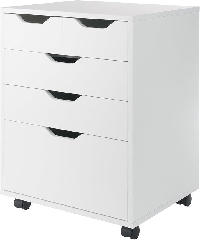 Winsome Halifax Mobile Storage Cabinet with 5 Drawers, White | Stylish & Functional Home Storage Cabinet for Filing, Kitchen Organization, Moveable Furniture for Office, Dorms, Apartments