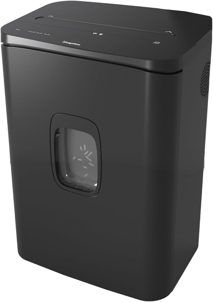 Staples 20-Sheet Micro-Cut Paper Shredder, High-Security, Black | Shreds documents and credit cards for secure office use.