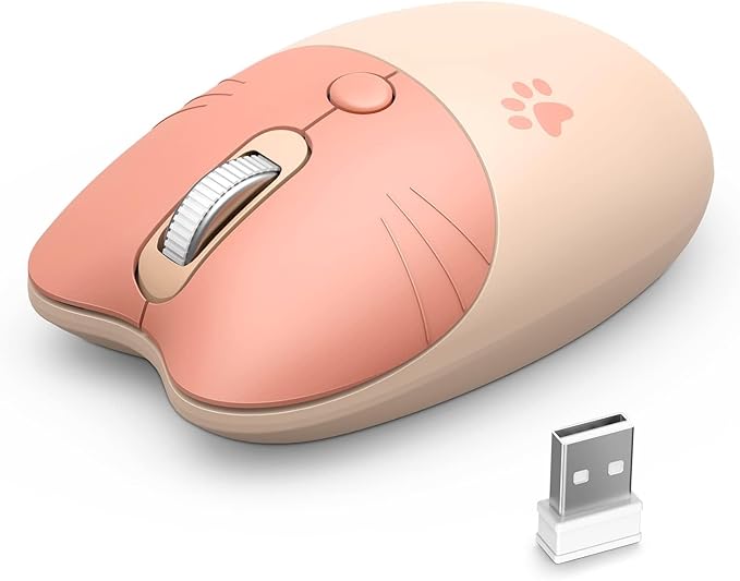 Wireless Compact Silent Mouse with Cute Cat Designs, 2.4GHz Plug and Play Wireless Opatical Mouse with USB Nano Receiver for Laptop/PC/Computer (Milk Tea Cat)