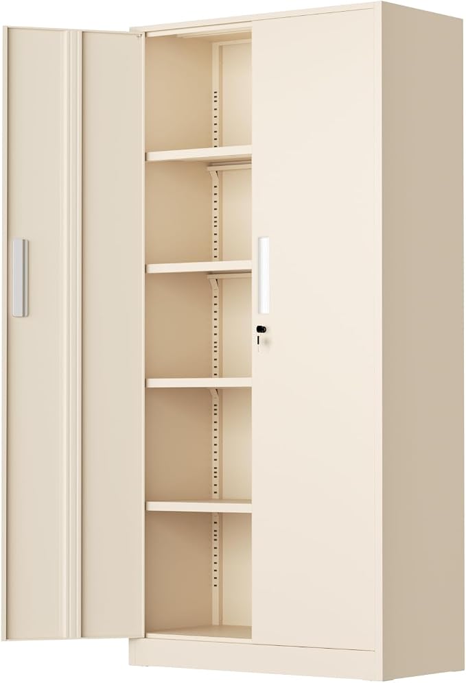 Tall Metal Storage Cabinet, 72" Locking Steel Cabinet with Door and Shelves, Utility Cabinets for Office, Garage,Home,(Gray)