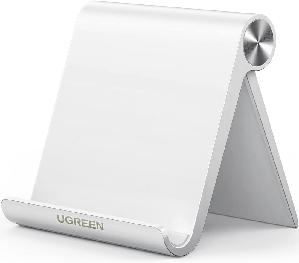 UGREEN Cell Phone Stand for Desk Phone Holder Foldable Portable Adjustable Compatible with iPhone 17 Air 16 15 14 13 Pro Max, iPhone 12 11 Plus SE XS XR 8 7, Office Desk Travel Accessories, White