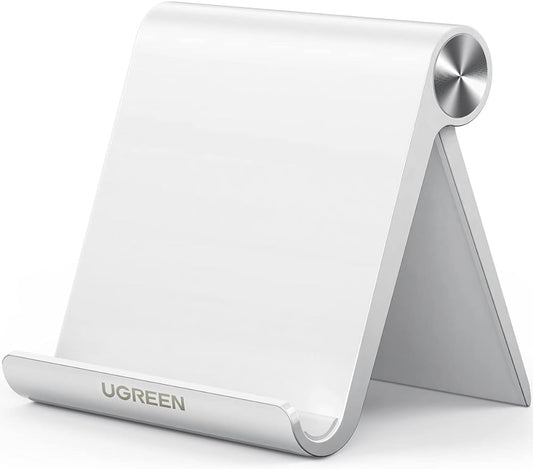 UGREEN Cell Phone Stand for Desk Phone Holder Foldable Portable Adjustable Compatible with iPhone 17 Air 16 15 14 13 Pro Max, iPhone 12 11 Plus SE XS XR 8 7, Office Desk Travel Accessories, White