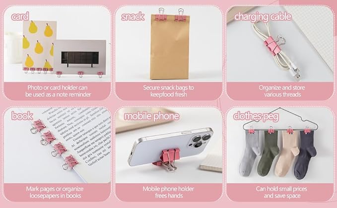 120 Pack Mini Binder Clips, Binder Clips, Small Paper Clips 15mm 5/8 Inch. Micro Size Office Clips for Home School Office and Business (Pink)
