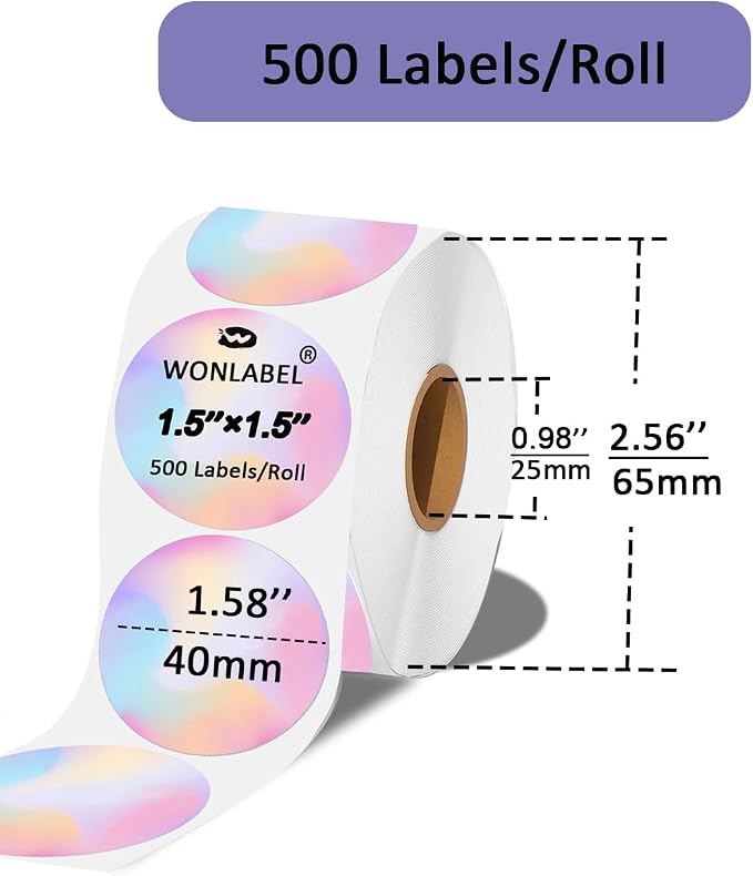 1.5 x 1.5 Round Thermal Labels, 1.5 inch Round Thermal Sticker Labels for Business and Home, Circle Thermal Printer Labels for DIY Logo Design, Thanks Card, 500 PCS, 1 Roll