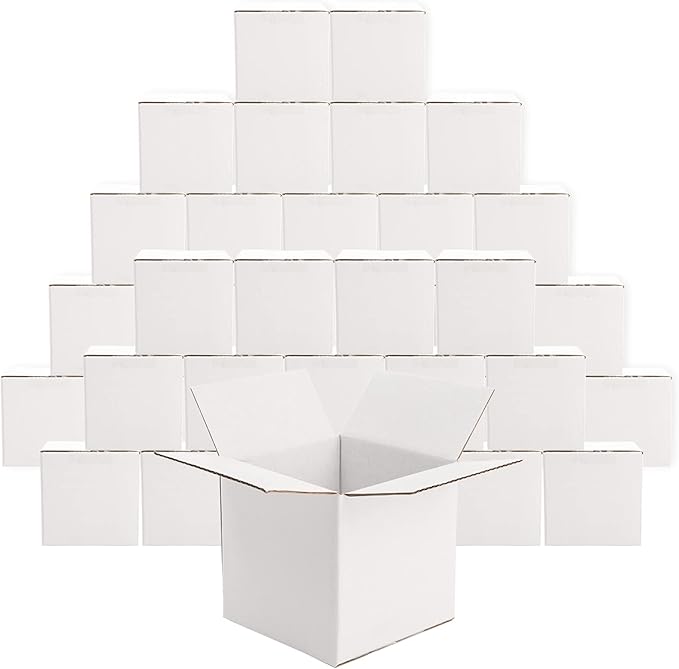 Peohud 40 Pack Small Shipping Boxes, 4 x 4 x 4 Inches White Corrugated Cardboard Box, Mailing Box for Shipping, Packing Storage, Gift Box, Recyclable