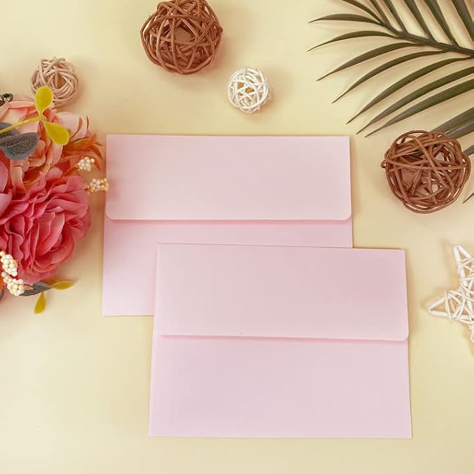 4x6 Pink Envelopes For Invitation, A6 envelope 4.75 x 6.5 inch, 4X6 Envelopes for A6 cards,Self Seal envelopes for weddings, greeting cards,baby shower,photos,birthday (50, Pink, A6)