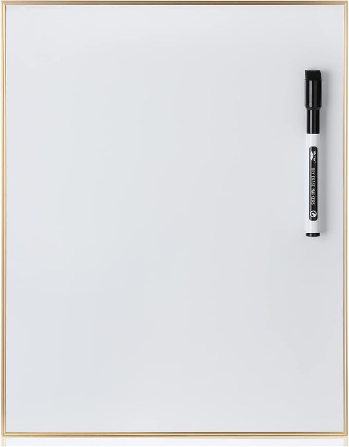 Mr. Pen- Dry Erase Board, 14” x 11” with a Black Dry Erase Marker | Aluminum Frame, Gold, Magnetic Small Mini White Board for Students, Fridge, Wall, Locker, Includes Double Sided Tapes
