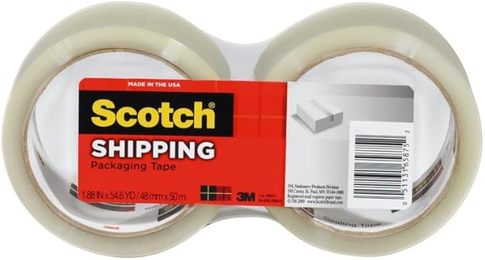 3M Shipping Packaging Tape, 1.88" x 54.6 yd, 2 Rolls (3350-2)
