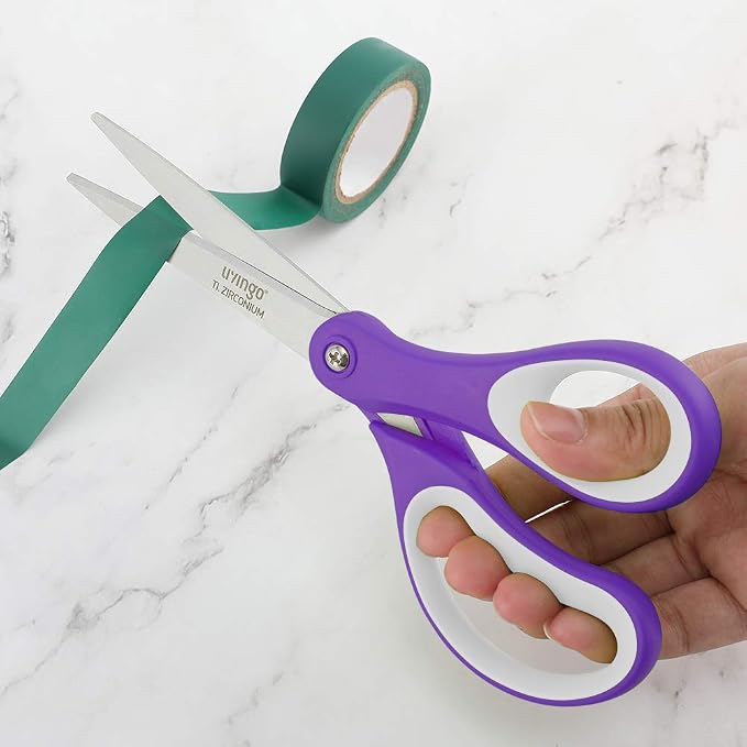 LIVINGO 8" Scissors All Purpose - 3 Pack Titanium Coated Shears for Office | Sharp Stainless Steel Blades, Comfort Handles, Paper Fabric Cardboard Cutting, High Middle School Teacher Student Crafting