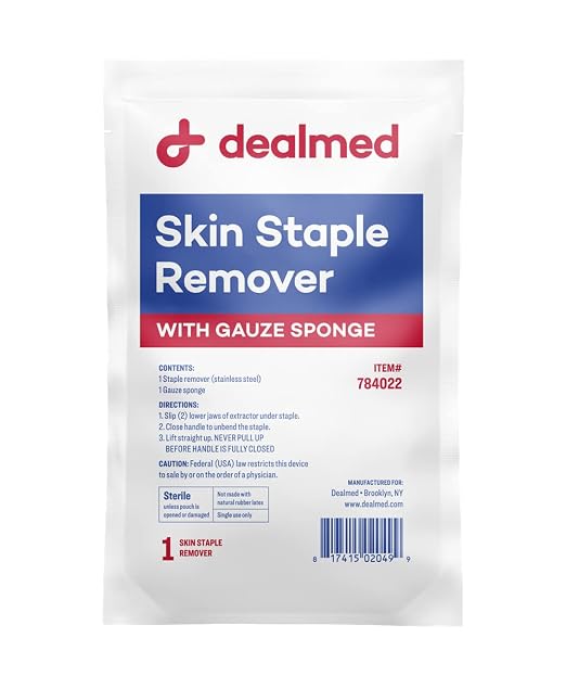Dealmed Sterile Staple Removal Kit - Single-Use - 2 Piece Set | Stainless Steel Remover, 3 x 3 in Gauze Sponge, Plastic Tray With Tyvek Lid, For EMT Nurses Doctors, 3.75 x 6.25 x 1 in