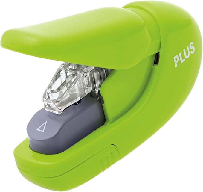 Plus Paper Clinch Compact Staple-Free Stapler, Neon Green