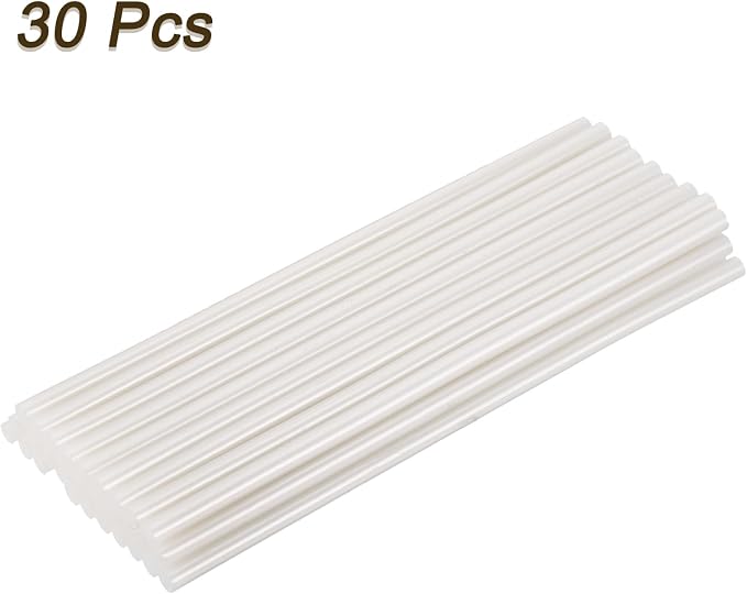 uxcell 30pcs Full Size Hot Glue Gun Sticks 8-inch x 0.27-inch High Sticky Small Hot Glue Sticks for Glue Gun, Metallic White