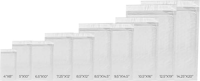 Waterproof Self-Seal Padded Poly Bubble Mailers 12.5x19, 200-Pack | Ideal for clothing, bulky goods & multiple items. Lightweight, tear-resistant, cushioned interior protects contents.