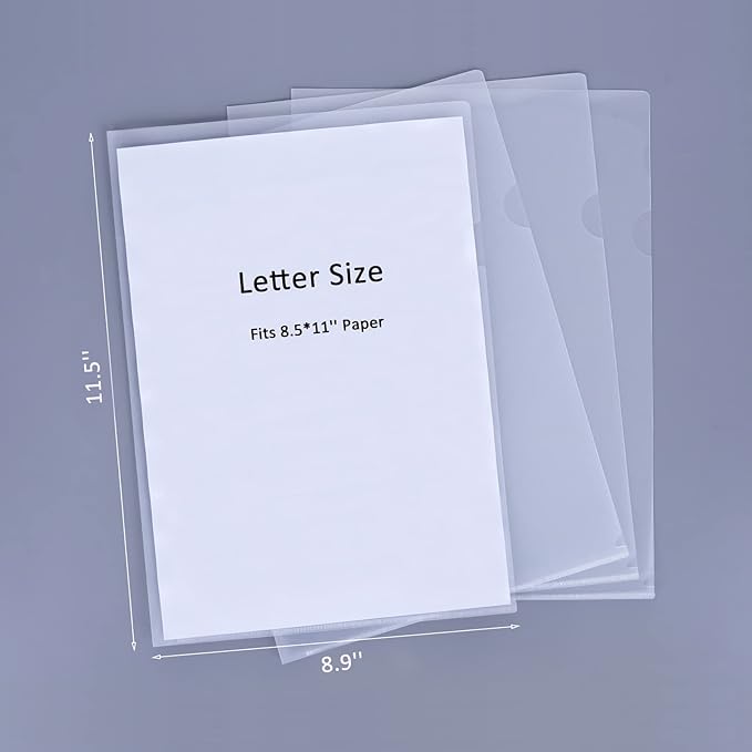 Clear Document Folder Copy Safe Project Pockets fits 8.5x11 Letter Size US Paper,L-Type Plastic Clear Paper Sleeves Protector Resume File Poly Jacket Folders Organizer in Transparent 100 Pack