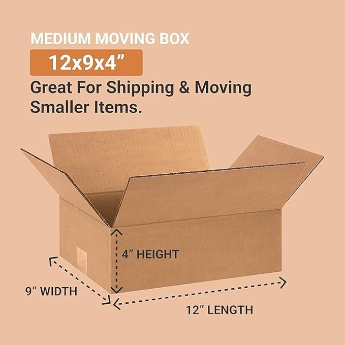BOX USA Shipping Boxes Medium 12"L x 9"W x 5"H 25-Pack - Corrugated Cardboard Box for Moving, Mailing, Packing, Packaging and Storage