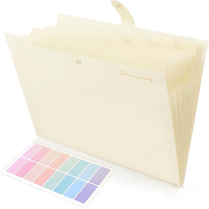 SKYDUE Expanding File Folder, Accordion File Organizer with 8 Pockets, Expandable Document Paper Receipt Holder for School Office Hospital, Letter/A4 Size Beige