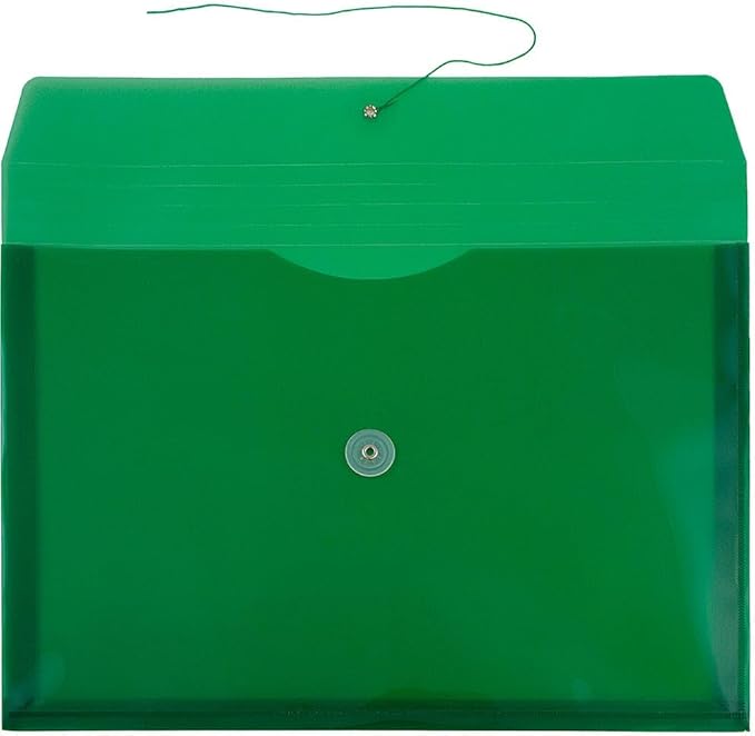 JAM PAPER Plastic Envelopes with Button & String Tie Closure - Legal Booklet - 9 3/4 x 14 1/2 - Green - 3/Pack
