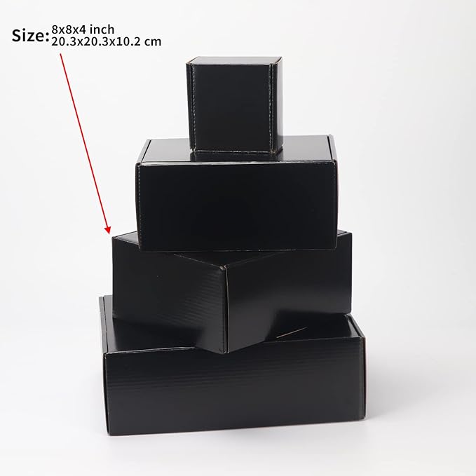 EXYGLO Shipping Cardboard Boxes for Small Business, Packing and Mailing, 8x8x4 - Pack of 25, Black