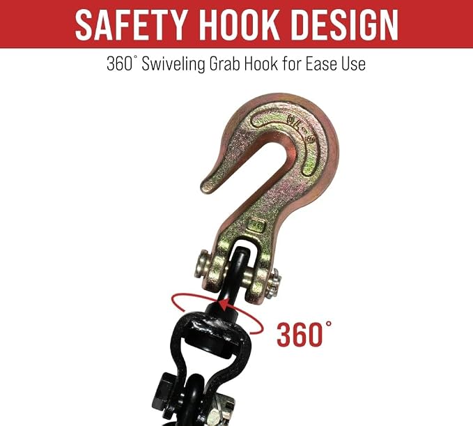Mytee Products (8 Pack) 3/8" - 1/2"Easy Ratchet Chain Binder with Grab Hooks & 6000 lbs WLL - Heavy Duty Tie Down Ratchet Load Binder for Flatbed Trailers & Trucks