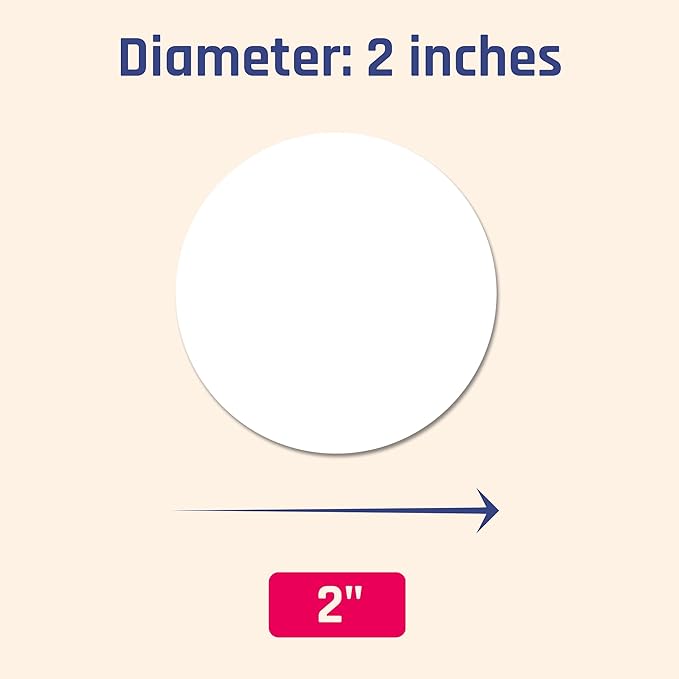 2" Round Matte White Sticker Label, Laser/Inkjet Printing - Letter Size, 30 Sheets