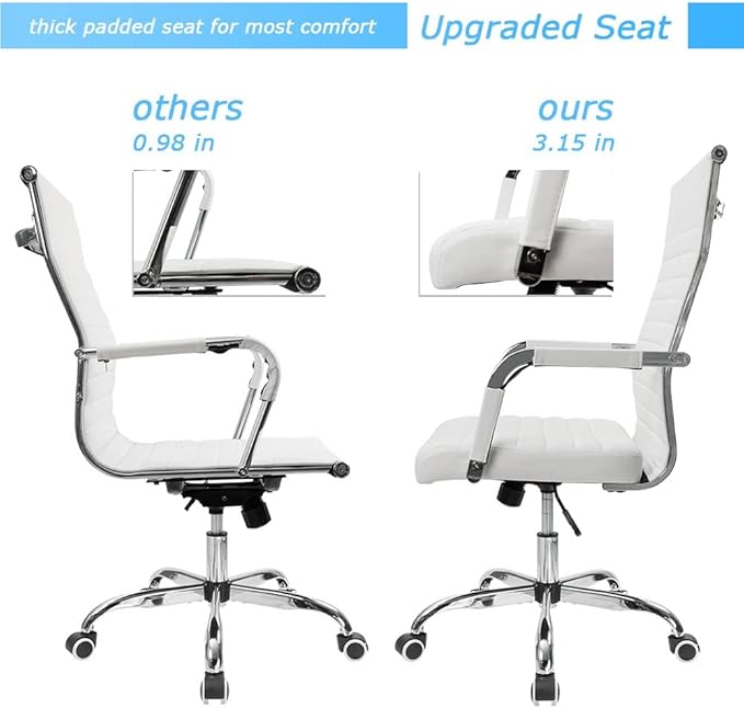 Furmax Ergonomic Office Desk Chair, Executive Ribbed Mid-Back PU Leather Conference Room Chair Adjustable Swivel Chair with Arms (1, White)