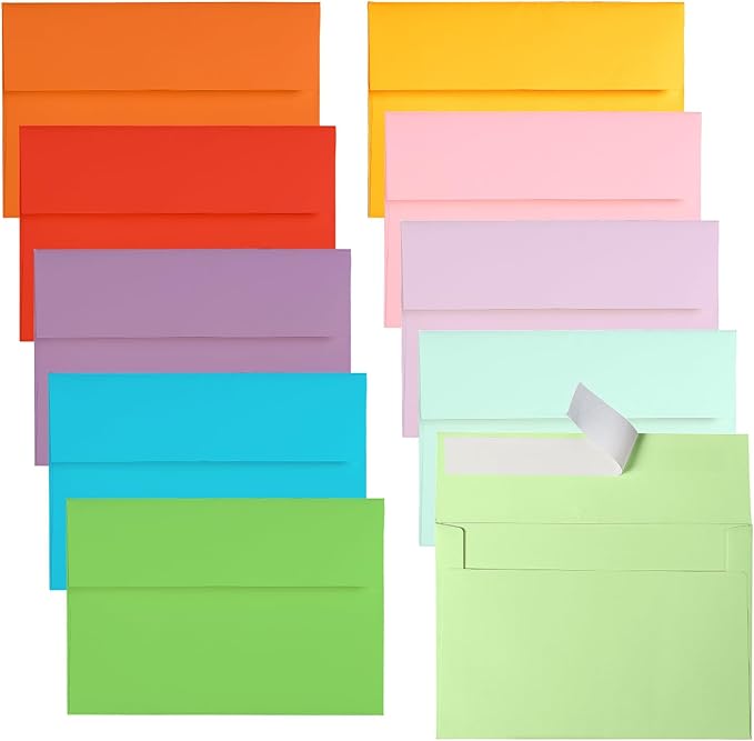 A4 Colored Envelopes for 4x6 cards 50 Pack, Goefun 4.25 x 6.25 Invitation Envelopes Self Seal,120 GSM Printable for 4x6 Cards, Photos, Invitations, Weddings, Graduation, Baby Shower