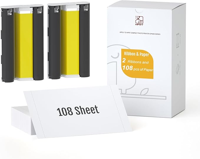 HPRT 4"X 6" Photo Paper 108 Sheets and Two Ribbons，Designed iDPRT CP4100/CP4000L/CP6000 Photo Printer