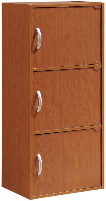 Hodedah 3-Shelf, 3-Door Bookcase in Cherry