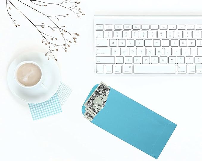 JAM PAPER #7 Coin Business Colored Envelopes - 3 1/2 x 6 1/2 - Blue Recycled - 50/Pack