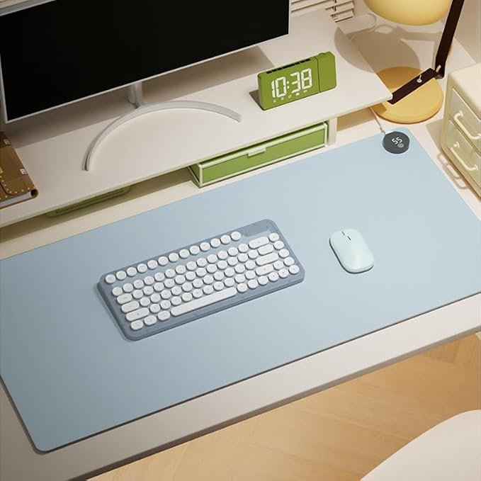 Heated Desk Pad 31.5×13 Inch - 3-Speed Touch Control Large Heated Mouse Mat with 3-Hour Auto Shut-Off, Non-Slip Silicone Eye Protection Warm Desk Mat for Office and Home (Blue)