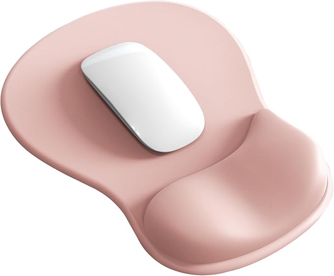 Mouse Pad with Wrist Rest,Ergonomic Mouse Pad with Comfortable Gel Wrist Rest Support and Non-Slip PU Base for Easy Typing Pain Relief, Durable and Washable(Pink)