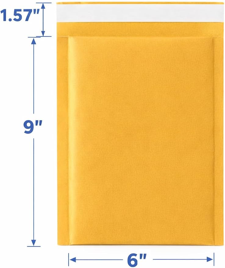 POLYSELLS #0 Kraft Bubble Mailers 6x9 Inch 25 Pack, Self Seal Padded Envelopes for Jewelry, Accessories, Cosmetics, Photos, Small Items