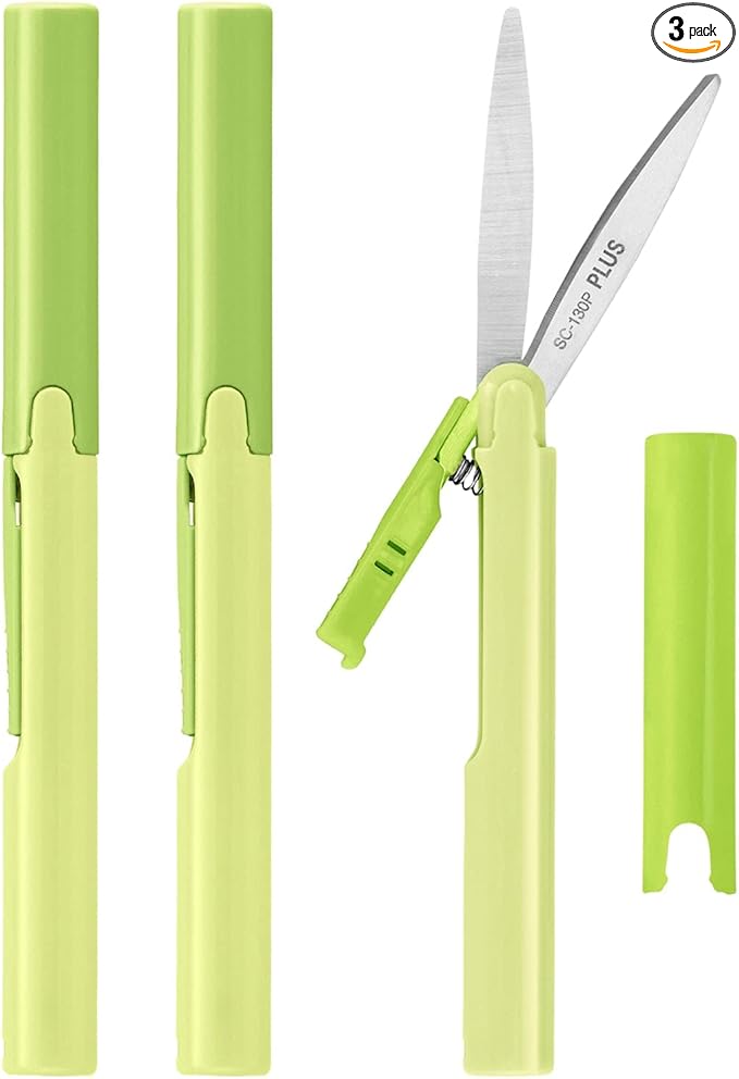 Plus Pen Style Compact Twiggy Scissors with Cover, 3-Pack Green