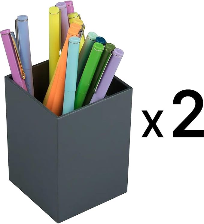 JAM PAPER Plastic Pen Holders - Grey Desktop Pencil Cups - 2/Pack