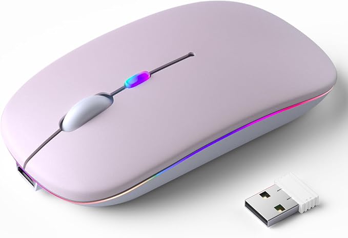Wireless Bluetooth Mouse – Rechargeable, Silent, Dual Mode (Bluetooth 5.2 & USB) with LED Lights – Portable for Laptop, Desktop, & Tablet(Pink)