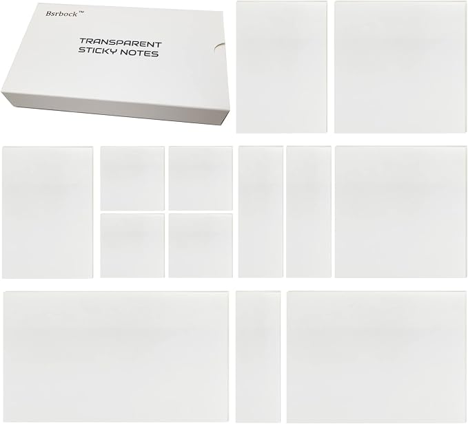 Transparent Sticky Notes 650 Sheets, Clear Sticky Notes, See Through Invisible Translucent Sticky Note for School, Office 13 Packs, (1.5"x1.5", 3"x1", 3"x2", 3"x3", 3"x4",3"x5")