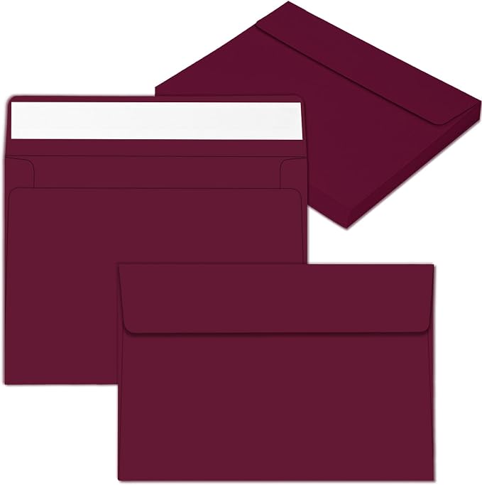 100 Packs Burgundy 4x6 Envelopes for Invitations, A4 Envelopes for Greeting Cards, Printable, Self Seal for Weddings, Graduation, Birthday, Photos, Postcards