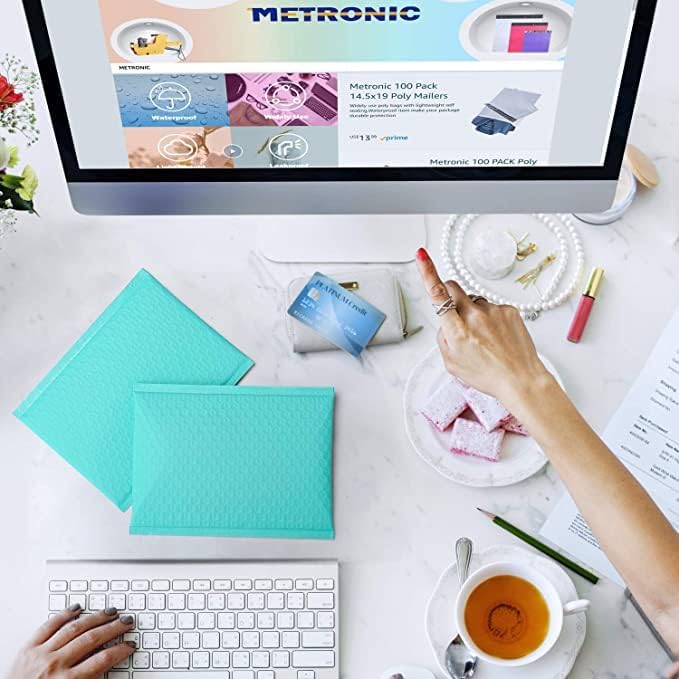 Metronic Bubble Mailer 6X10 Inch Teal 500 Pack, Waterproof Padded Envelopes,Self-Seal Small Bubble Mailers Cushioning Bubble Envelopes for Shipping,Jewelry Makeup Supplies, Packaging Bulk