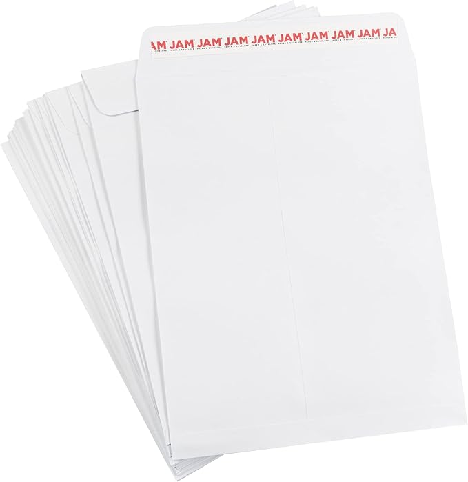 JAM PAPER 8 3/4 x 11 3/4 Open End Commercial Envelopes with Peel and Seal Closure - White - Bulk 250/Box