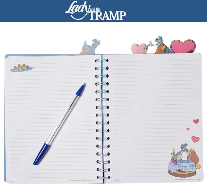 Disney Lady and the Tramp Tab Journal Notebook, Spiral Bound, 96 Lined Pages, 8 x 7 inches