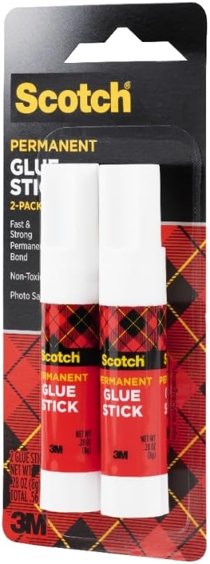 Scotch Permanent Glue Sticks, Acid-Free Non-Toxic Adhesive (2-Pack) – Strong & Fast Bond, No-Mess Application for Paper, Photos, Crafts