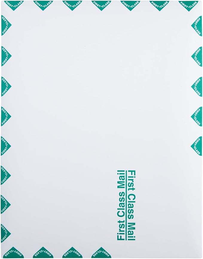 Quality Park 10 x 13 First Class Catalog Envelopes, First Class Border, Redi-Strip Self-Sealing Closure, 28 lb White Wove, 100 per Box (QUA44786)