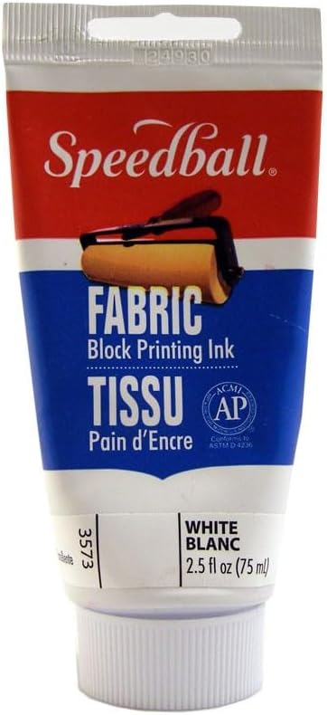 Speedball Fabric Block Printing Ink, 2.5-Ounce, White, for Textiles & T-Shirts, Made in USA