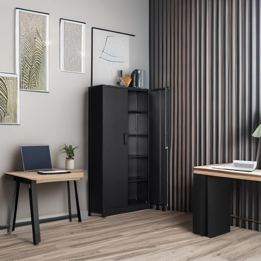 Wide & Deep Metal Storage Cabinet with 2 Doors and 5 Adjustable Shelves,72x36x18 Garage Storage Cabinet,Tall Black Locking Metal Cabinets with Lock,Steel Locked Cabinets for Home,Office,Garage