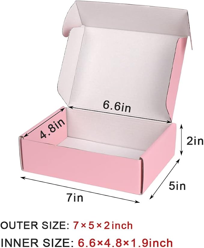 7x5x2 in Valentine's Day Shipping Boxes for Packaging Mailing, 30 Pack Pink Shipping Box Mailers for Small Business, Recyclable Small Corrugated Coardboard Boxes