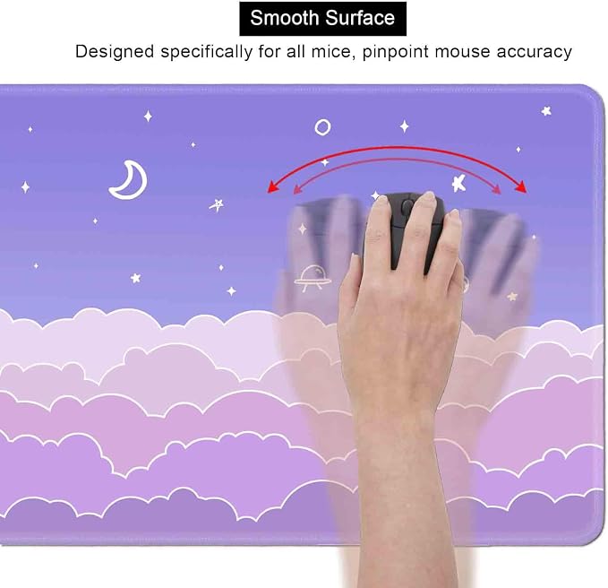 Cute Pastel Purple Desk Mat, Minimalist Large Gaming Mouse Pad Mousepad for Laplop, Kawaii Anime Desk Pad, Gradient Clouds Computer Pads, Aesthetic Stars Moon Deskpad, 31.5 X 11.8 Inch