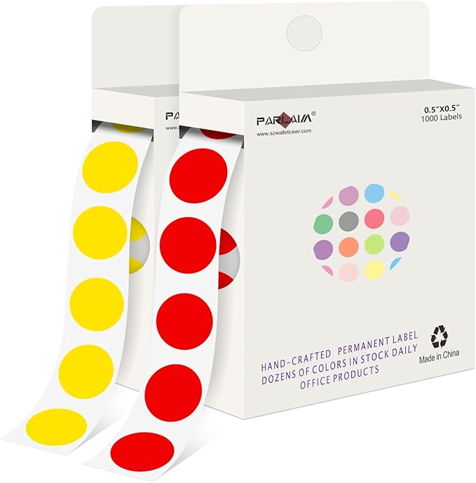 PARLAIM 1/2" Circle Dot Stickers 2 Rolls Pack 2000 Color Coded Labels for Home Commerce Business, Red + Yellow