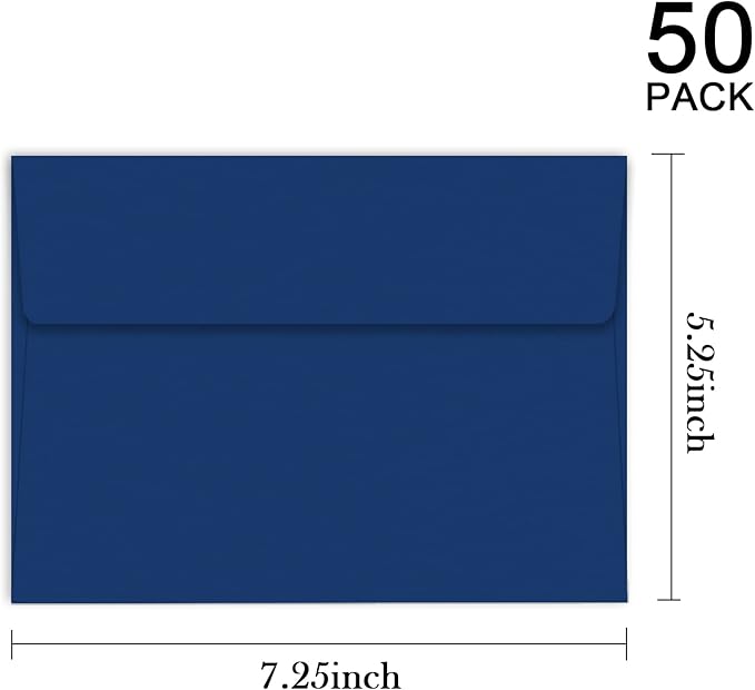 YINUOYOUJIA 50 Packs of A7 envelopes for invitation, 5x7 envelopes for Cards-Self Seal, Square Flap, Great for Wedding, Baby Shower, Mailing, Birthday Party (navy blue)